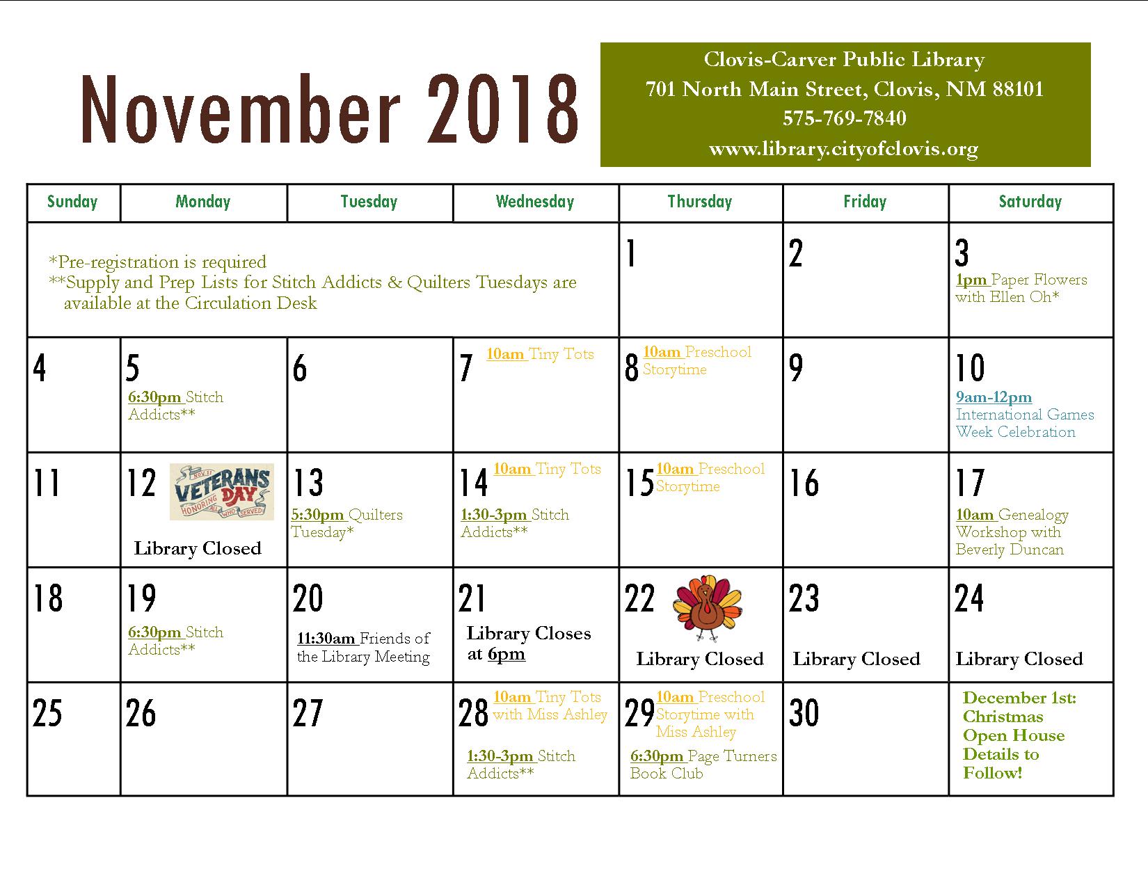 November 2018 Calendar